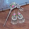 Vintage Embroidery Earrings Hairpin Classical Temperament Miao Peacock Flower Fringed Earrings Hair Accessories Set Women