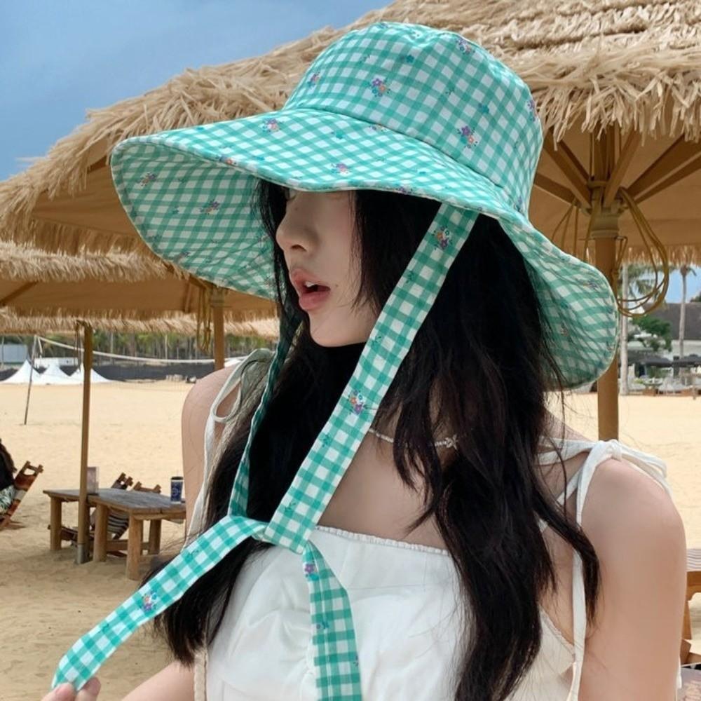 Wide-edged Bucket Hat Lace-up Sunscreen Hat Sweet Summer Cap  Women