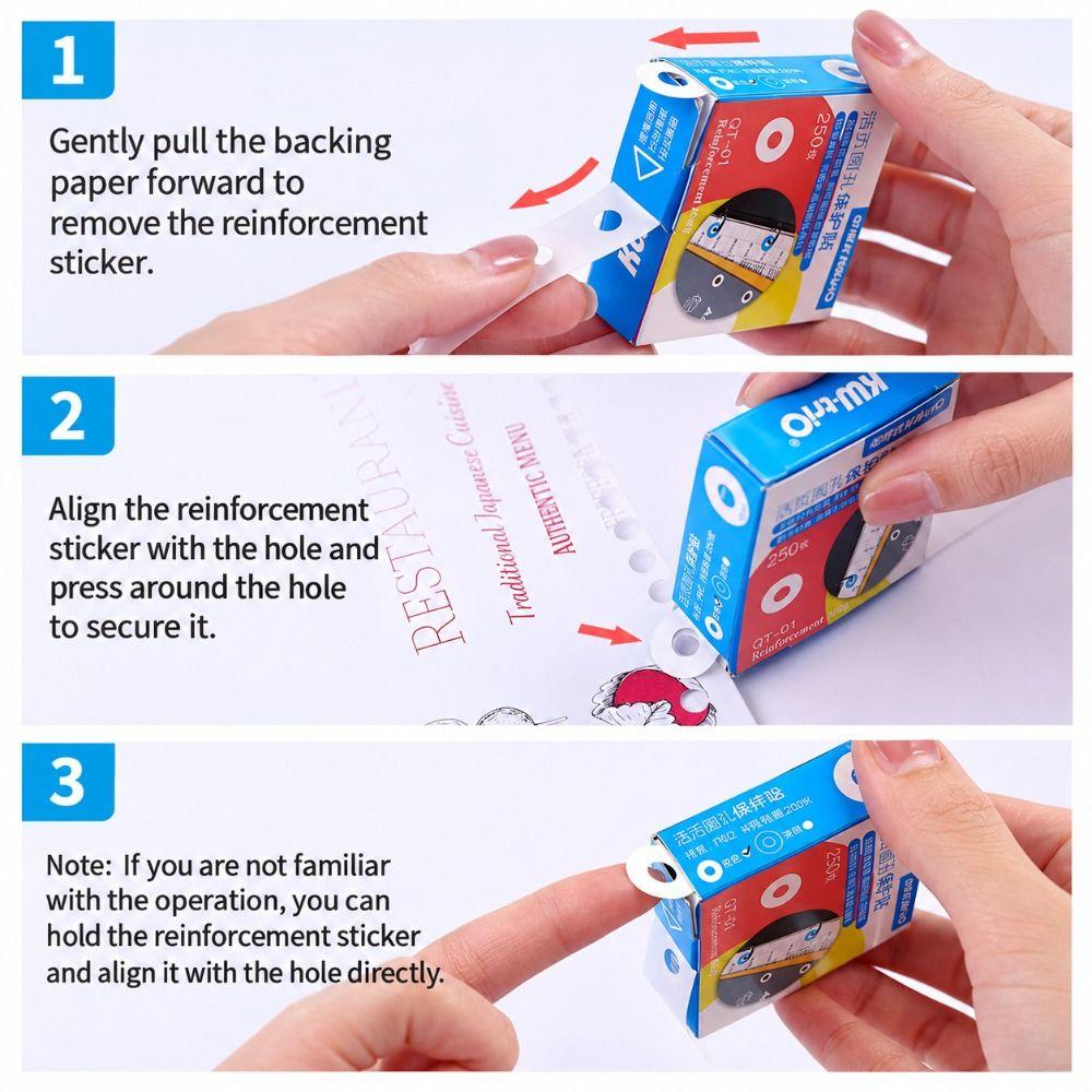250pcs/box PVC Hole Reinforcement Stickers Self Adhesive Ring Shaped Stationery Supplies
