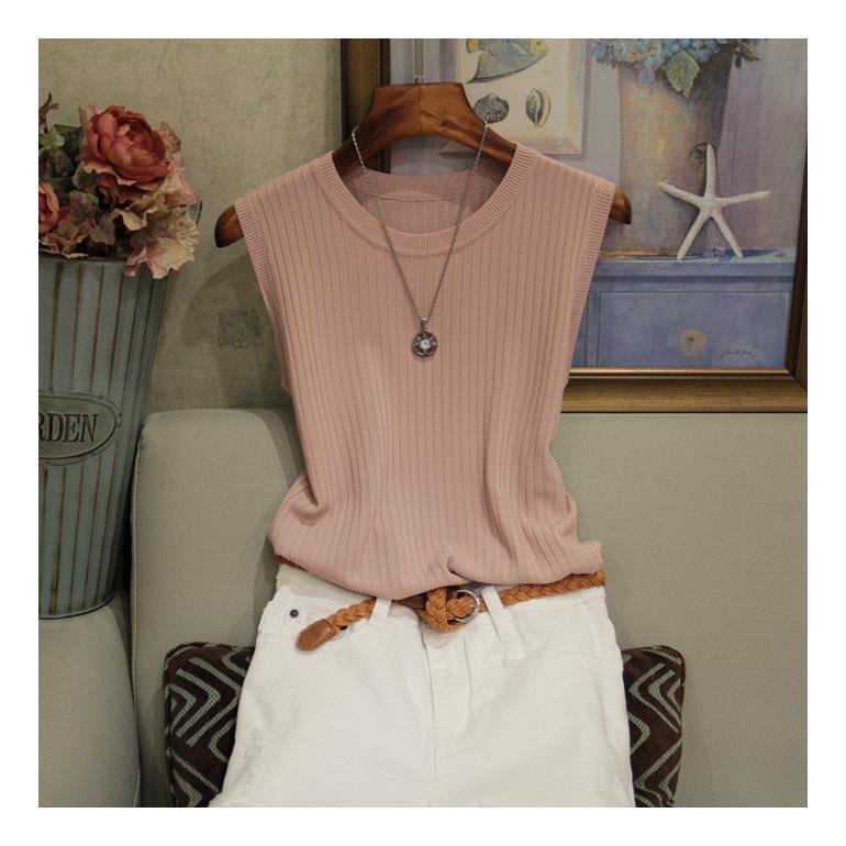 Летняя майка с круглым вырезом, женская, с широкими бретелями, тонкая внутренняя часть без рукавов, трикотажный однотонный верх, полиэстеровый жилет