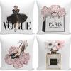 Fashion Theme Pillowcase Perfume Flower Square Cushion Cover French Decorative Peach Leather Velvet Super Soft Home Light Luxury