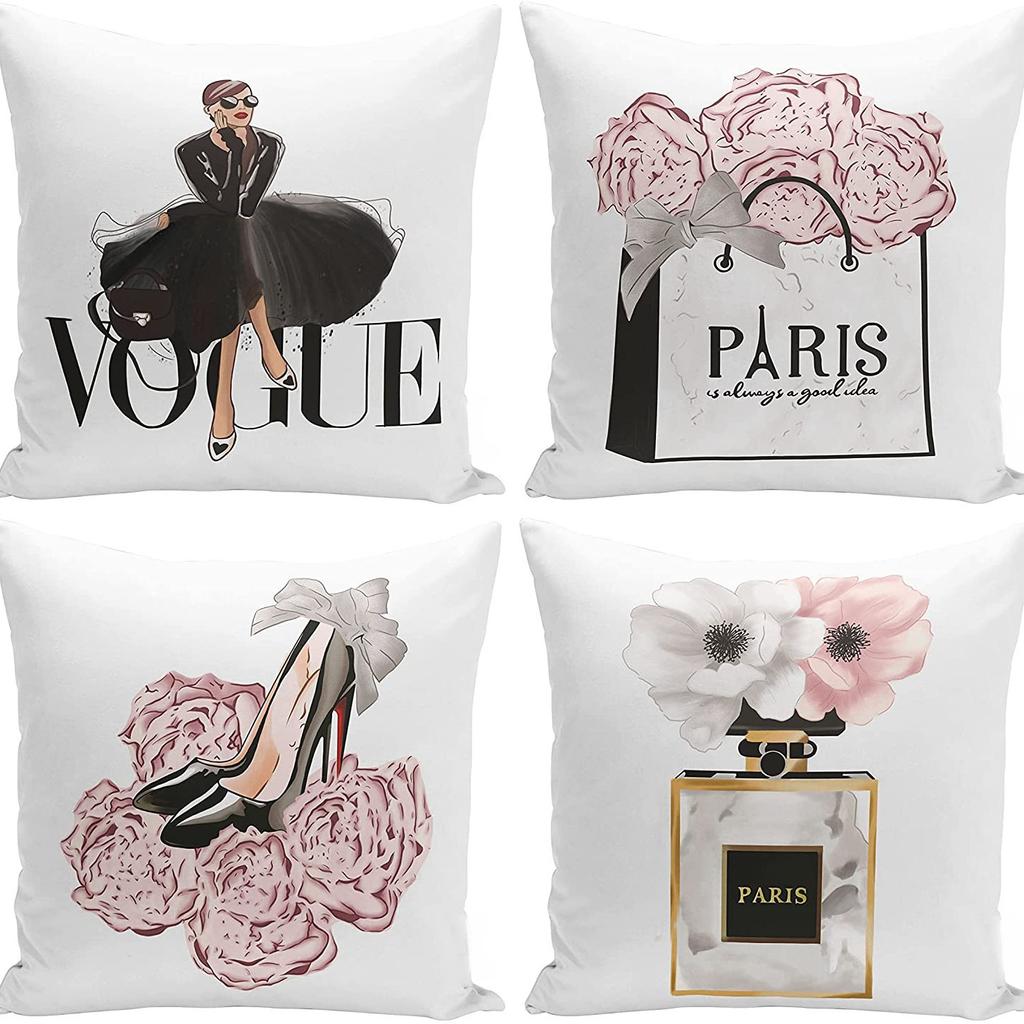 Fashion Theme Pillowcase Perfume Flower Square Cushion Cover French Decorative Peach Leather Velvet Super Soft Home Light Luxury