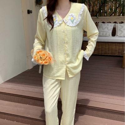 Новая весенне-летняя тонкая атласная вышитая домашняя одежда с длинными рукавами, милый комплект пижамы для девочек