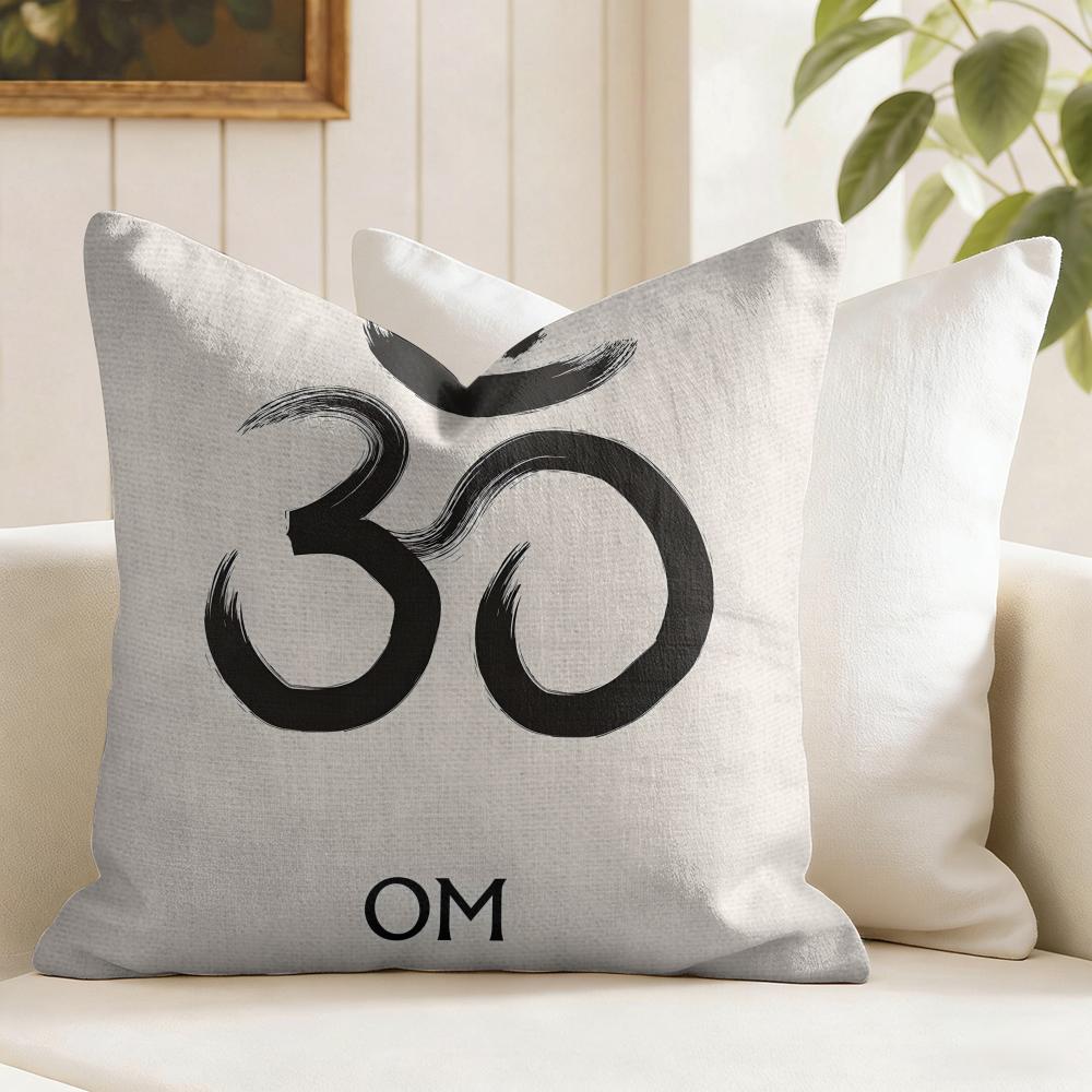 Abstract Lotus Zen Symbols Cushion Cover Summer Linen Pillow Case Organic Fabric Cushion Cover DoubleSided Sofa Home Decor