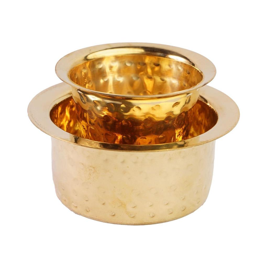 Индийская латунная кофейная чашка Давара/Дабара и стакан для подачи фильтрованного кофе/чая/Традиционная латунная дабара из Кумбаконама - | Кованая матовая - 150 мл (Набор из 3 шт.)