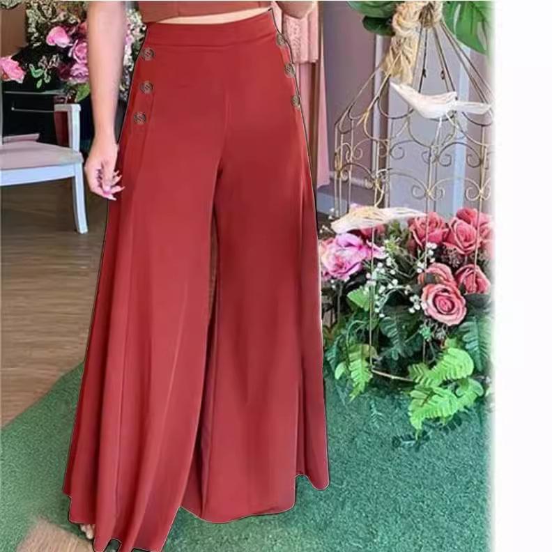 Женские повседневные брюки, элегантные широкие брюки, капри, однотонные брюки, большие брюки с высокой талией, палаццо