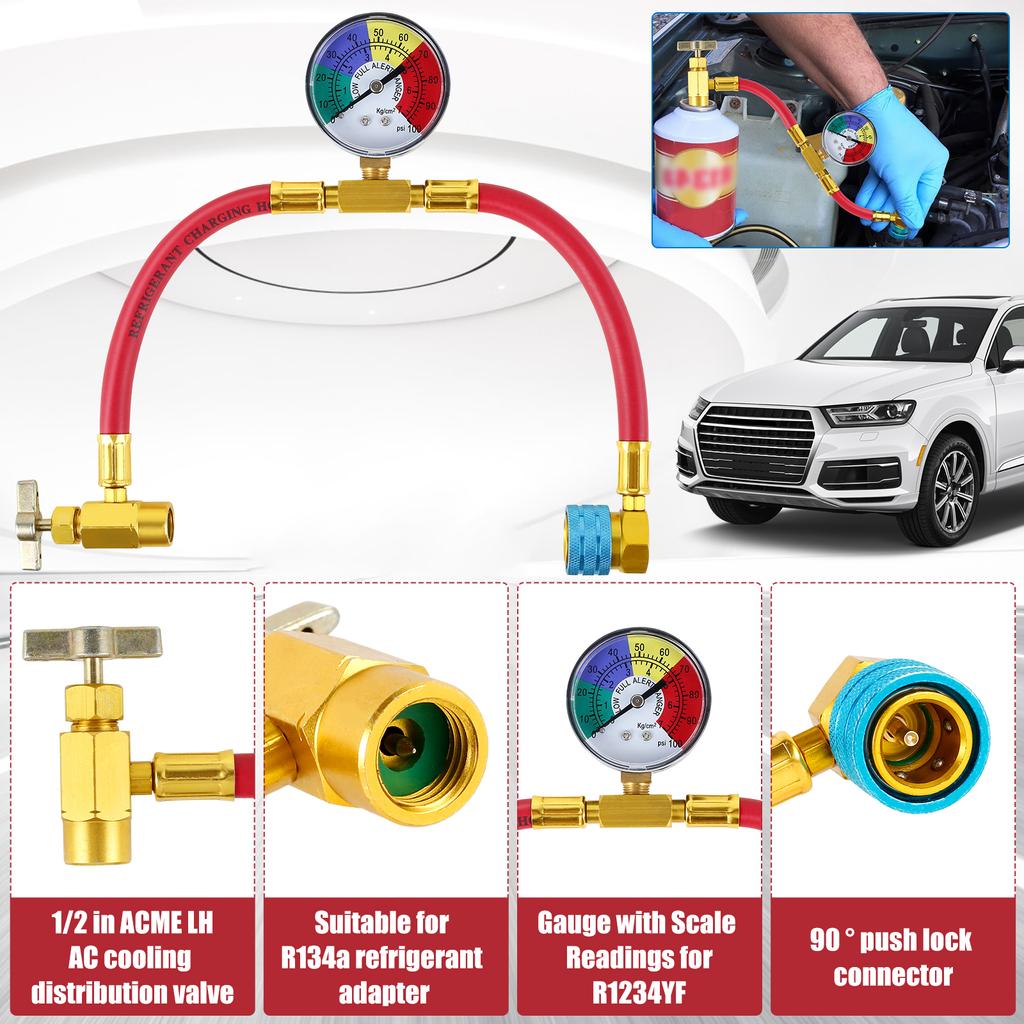 R1234YF Автомобильный шланг для заправки хладагента, алюминиевый сплав, комплект труб для заправки хладагента, прочный датчик, быстроразъемное соединение с низкой стороны для автомобиля