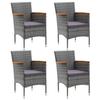 Garden Dining Chairs - ZERONE - Woven Resin Grey - Armrests - Set of 4