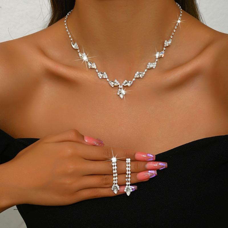 Trendy full diamond wedding jewelry set: european & american niche earrings and necklace style