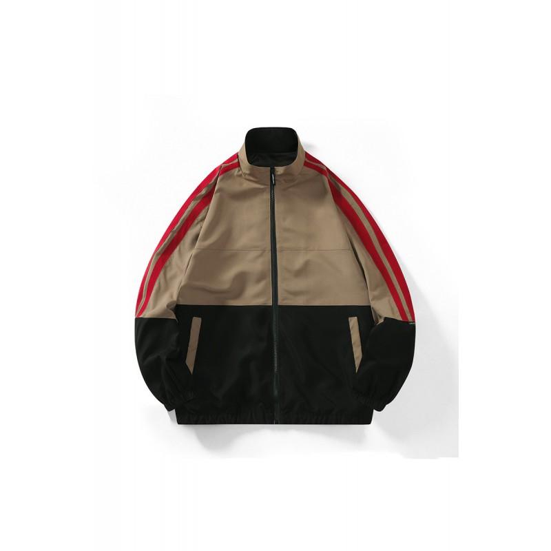 Mens Stand Collar Color Block Jacket Loose Fit Streetwear Two Stripe Outdoor Coat 2025