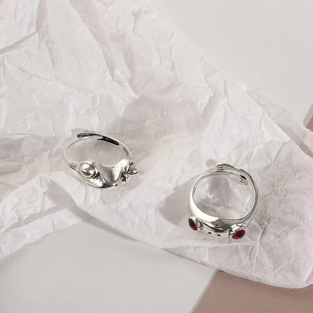 For Women Artistic Design Bohemian Retro Resizable Frog Finger Ring Silver Color Opening Ring
