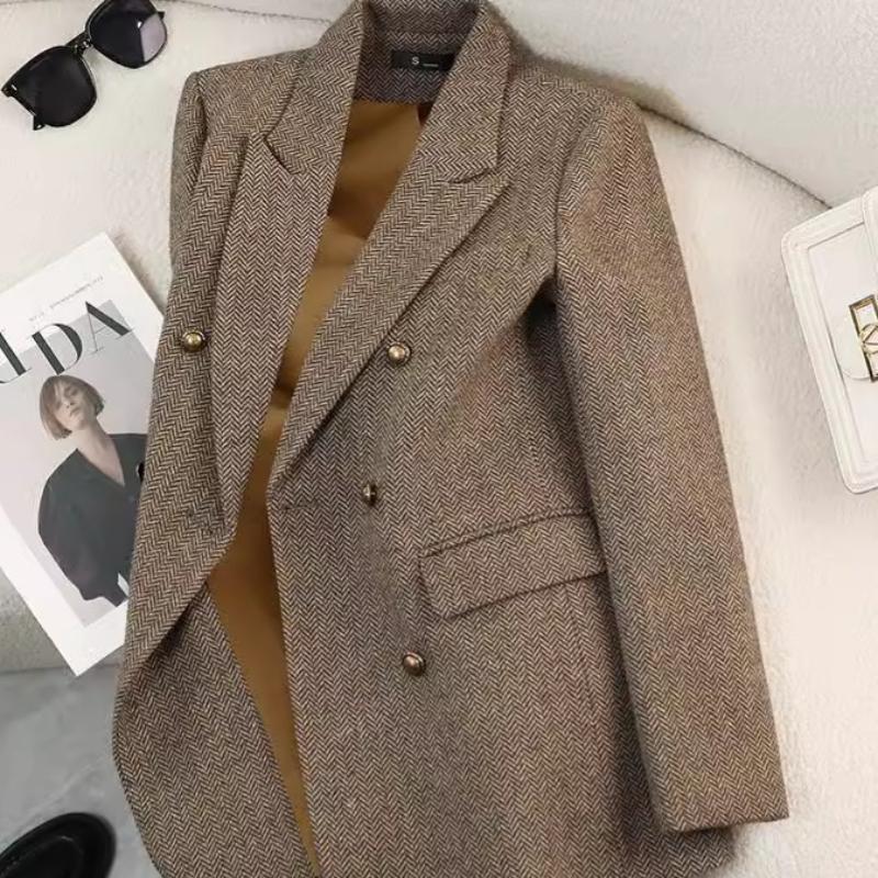 Gray Woolen Suit Jacket Women's Autumn and Winter Casual Temperament High-end Wool Small Suit