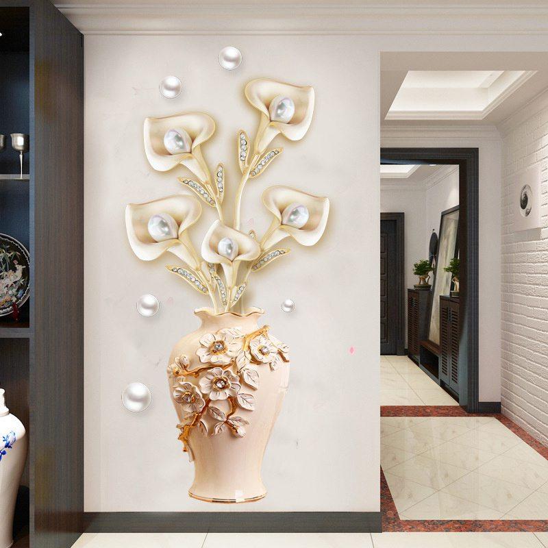 Self-Adhesive Wallpaper Wall Stickers Cozy Bedroom Hallway Wall Stickers Pearl Vase Decorative Painting