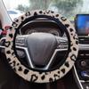 Warm&Cozy Car Steer Wheel Protector Leopard Heart Print Winter Teering Wheel Cover Auto Decoration