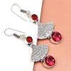 Pink Tourmaline Gemstone Unisex Women's Ethnic Silver Jewelry Earring 1.5''