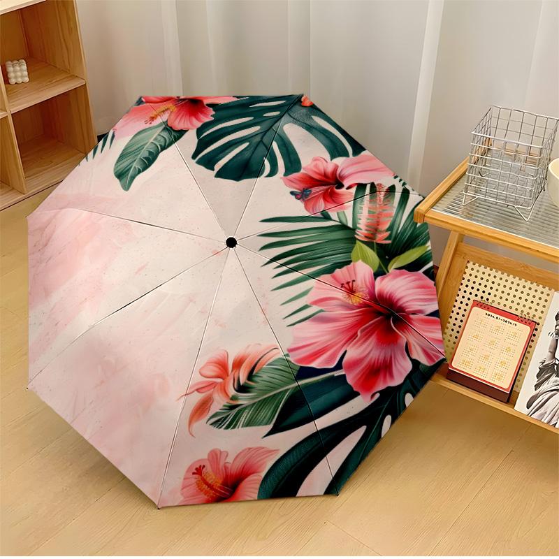 flower art Theme Automatic Umbrella Compact 8-Rib Design Sturdy Construction Durable Umbrella Stylish Accessory