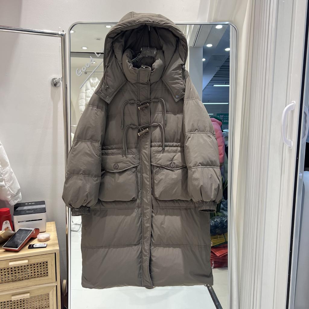 Пуховик женский средний и длинный с капюшоном утолщенный свободный зима 2024 новый студенческий белый пуховик до колена прилив