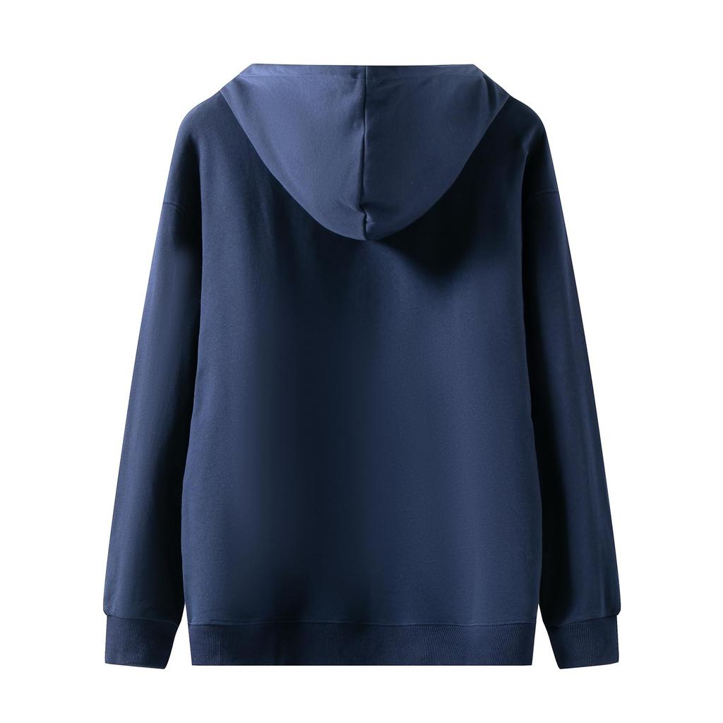 Tuten Long Sleeve Solid Loose for and Commuting Women's Hoodie, Cotton, Outerwear, Hooded, Color, Fit, Casual, Stylish, Exercise, School, (Navy