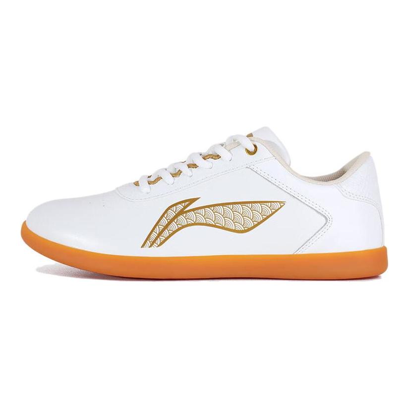 Li Ning Тай Чи Скользкие Устойчивые к истиранию Низкие Тренировочные кроссовки Унисекс Белый Золотой LDBU805-1