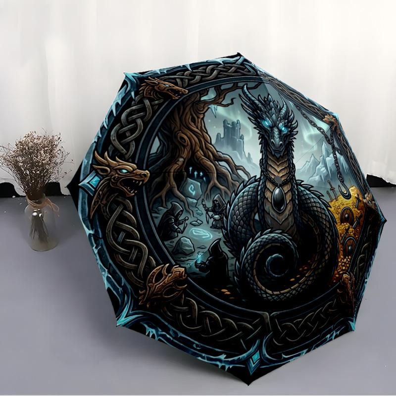 Dragons Lair Adventure pattern umbrella, portable and foldable design, 8 ribs, a casual accessory for Halloween, Christmas, and birthday gifts.