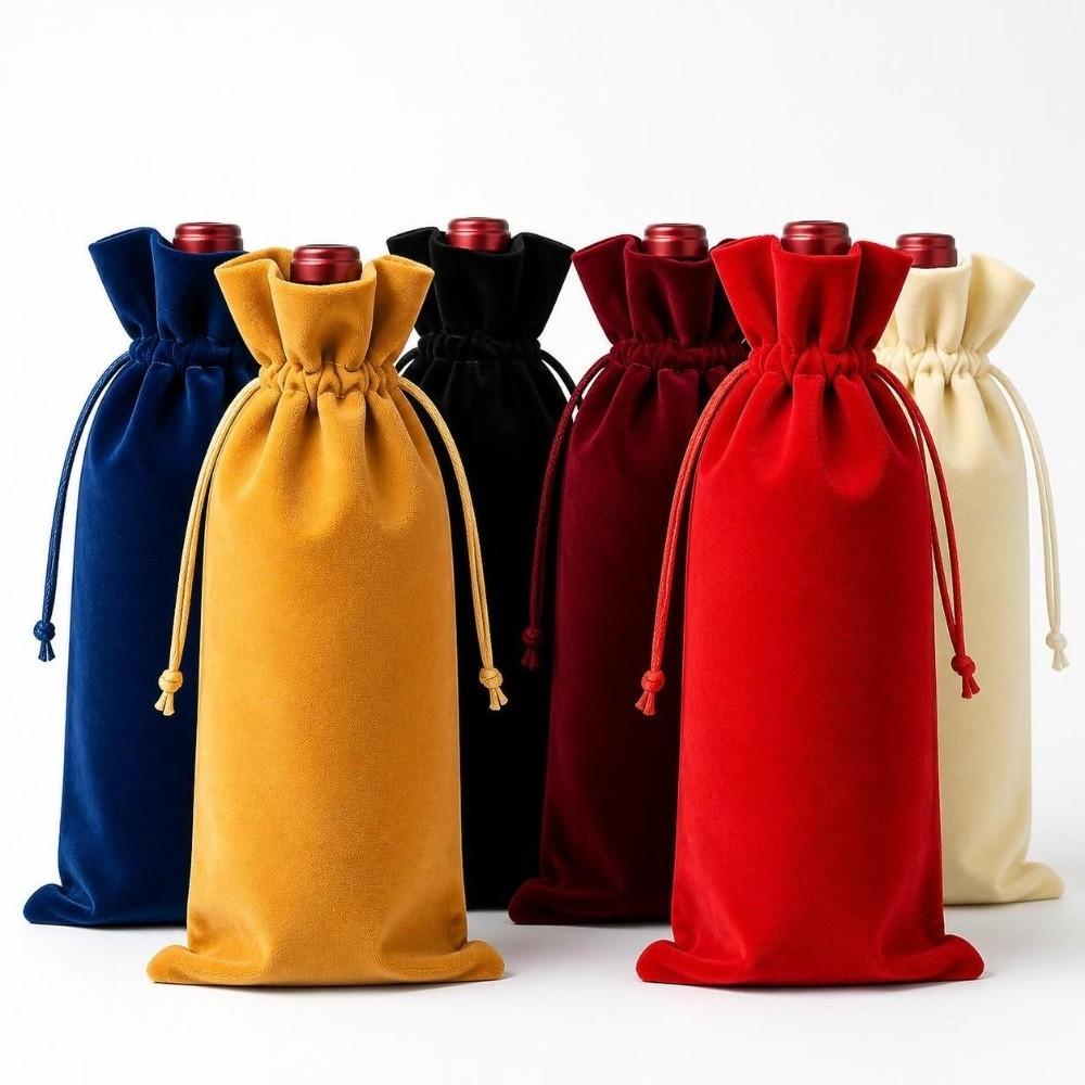 Soft Velvet Fabric Velvet Wine Pouch Drawstring Closure Drawstring Wine Bag Wine Gift Packaging