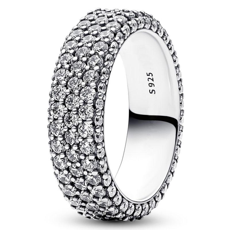 Authentic 925 Sterling Silver Love Message Herbarium Cluster Timeless Pave Single-row Rings For Women Gift Fashion Jewelry
