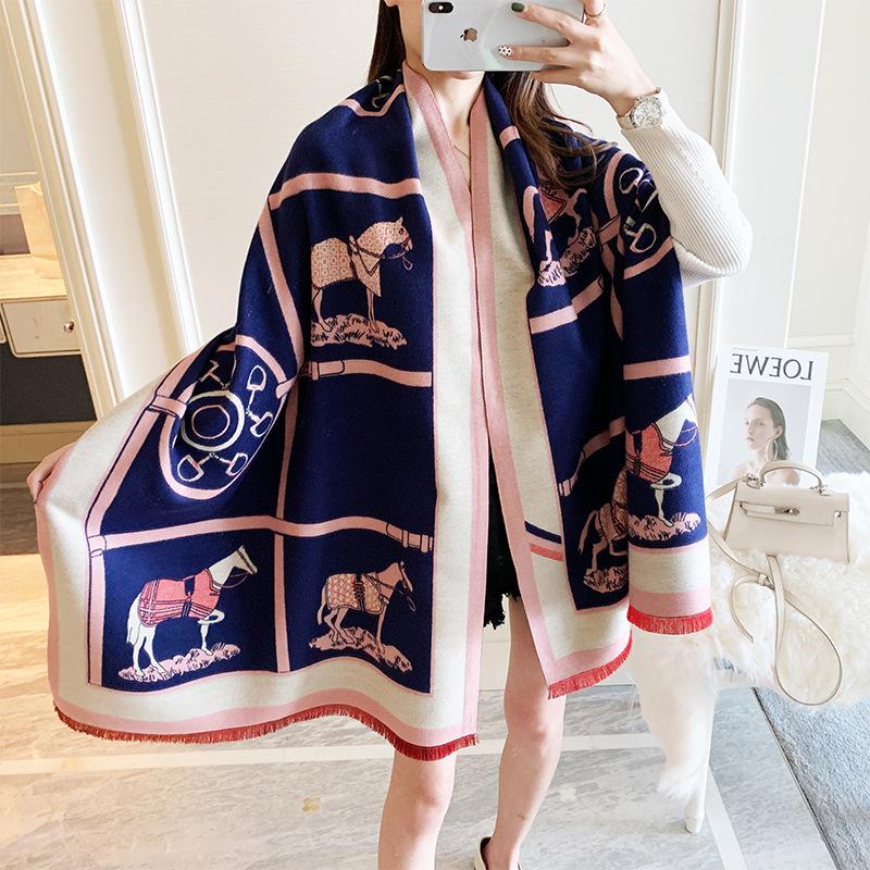 Осенне-зимний теплый шарф из искусственного кашемира, женский универсальный утолщенный шарф с узором "карета", шаль