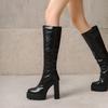 Women's High-heeled Boots Autumn and Winter New Waterproof Table Thick-heeled Large-size Solid-color Medium Boots