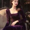 Popular and Beautiful French Hepburn Style, Light Luxury, High-end Sense, Thin Temperament, Purple Gold Velvet Dress, Female Autumn