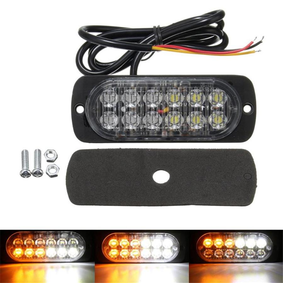 Car Emergency Lamp Bars Flash Amber+White 12 LED Flash Caution Strobe Light Bar