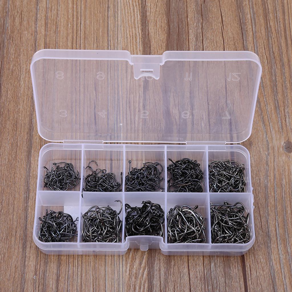 Fish Hooks Kit, 500pcs Carbon Steel Fishing Hooks Treble Hooks Kit Fishing Fish Jig Hooks with Tackle Box 3-12# Assorted Sizes