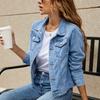 Женская модная тенденция с карманами на лацканах, однобортная короткая джинсовая куртка