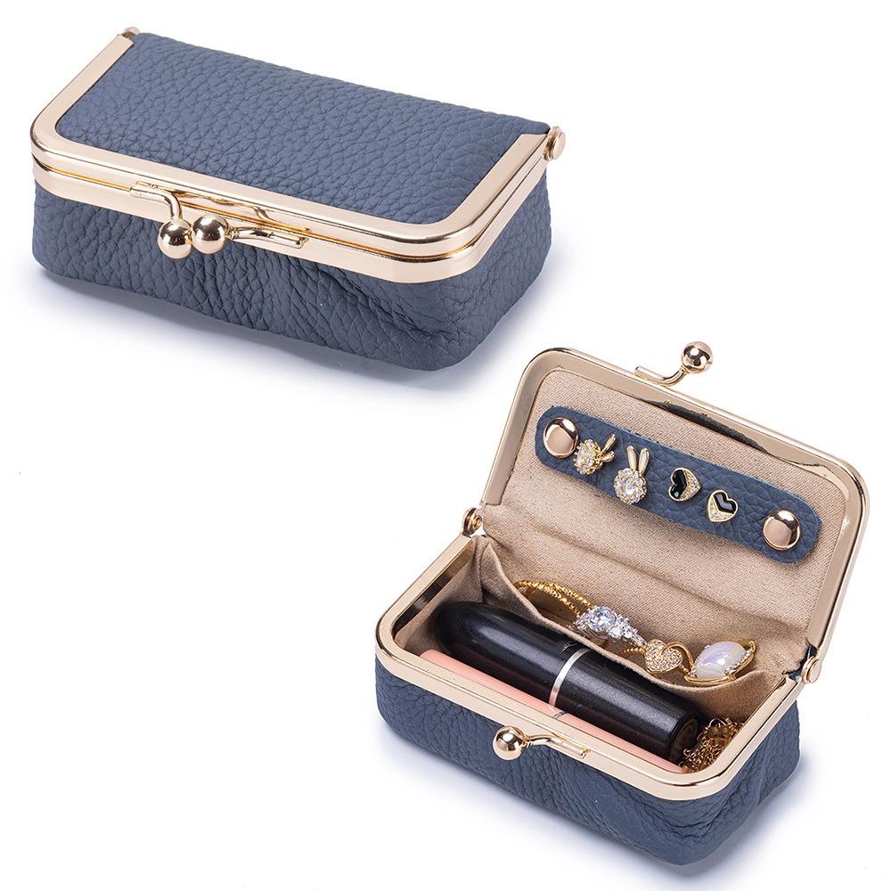 Exquisite Leather Jewelry Storage Bag Solid Color Jewelry Storage Box Cosmetic Bag Woman Girls