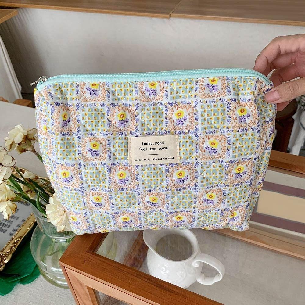 Стеганая косметичка из хлопка с цветочным узором, женская косметичка, косметичка, косметичка, косметичка