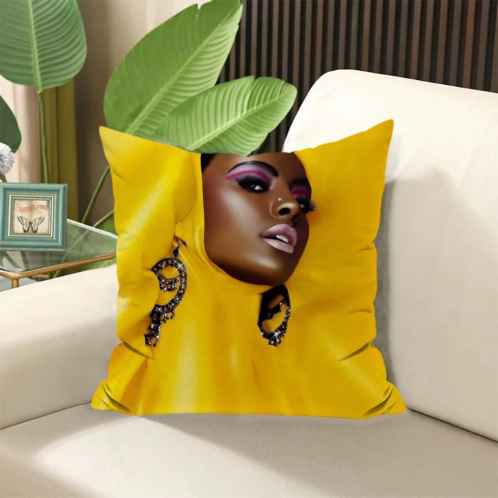 Элегантные наволочки на подушки для комнаты Черно-золотая африканская леди Подушка для сна Наволочка × Декоративные подушки Диван × Мягкие