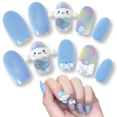 Набор для маникюра Sanrio с изображением персонажей и 24 камнями для взрослых, Cinnamoroll, 3D-наклейки, короткие, градиентные, стильные, популярные.