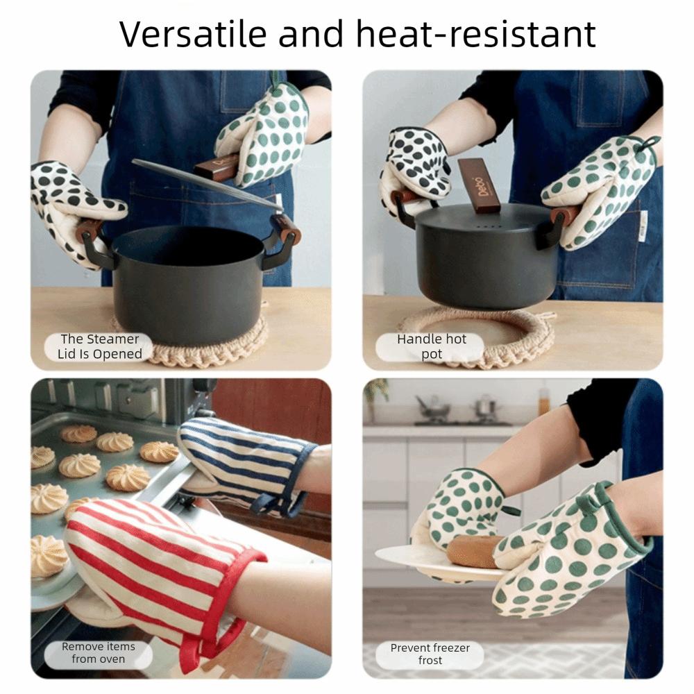 2pcs/set Anti-Scald Microwave Safe Gloves Polka Dot Baking Gloves Heat-Resistant Oven Mitts  Cooking