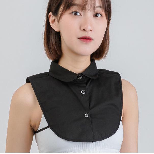 Women's Black Jacquard Cotton Dickey - Versatile Fake Collar for Spring Sweaters