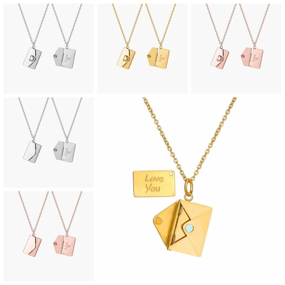 Heart Envelope Necklace Openable Lovers Choker Necklace Simple Pendant Sweater Chain Girls
