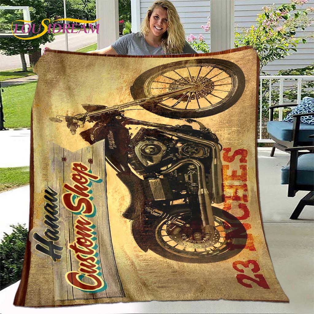 3D Retro Vintage Motorcycle Soft Plush Blanket,Flannel Blanket Throw Blanket for Living Room Bedroom Bed Sofa Picnic Cover Gift