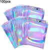 100Pcs/Set Zipper Pouch Anti-Moisture Resealable Holographic 3 Sizes Resealable Home Bags for