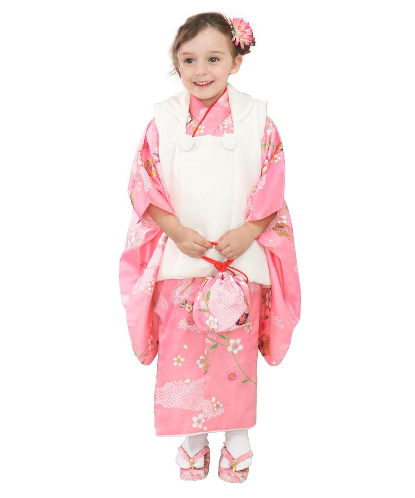 KYOETSU Kimono Set for Includes a Plain Kimono and 753 Cherry Blossom Spring 3-Year-Old Girls' Shichi-Go-San Ceremony, Accessories, (3. Dream,