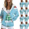 Женская рождественская печатная толстовка осень-зима с длинным рукавом кардиган куртка с карманами на молнии толстовка с капюшоном верхняя одежда