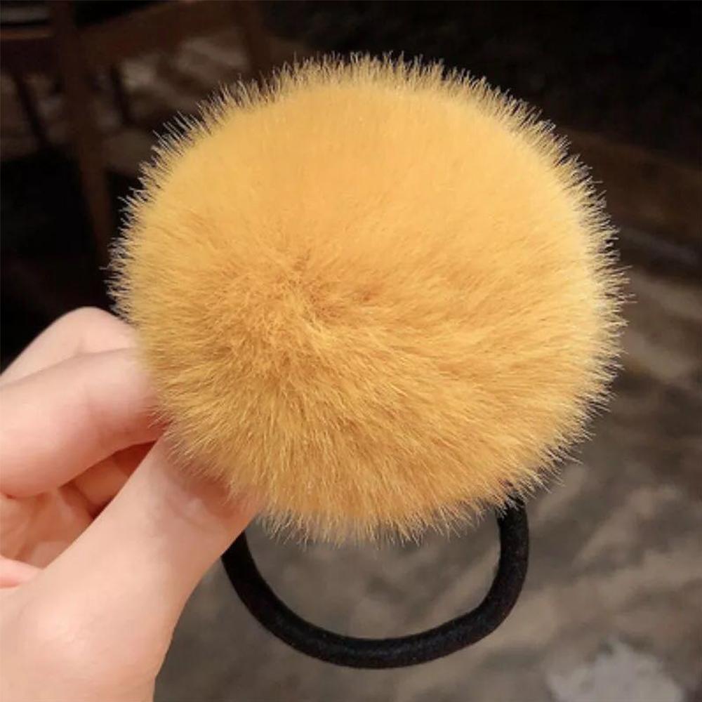 Rabbit Fur Elastic Hairband Pompom Rubber Band Ponytail Holder Plush Hair Rope Hair Accessories