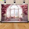 Vinyl Custom Valentine's Day Photography Backdrops Props Lover Rose Flower Wall Wedding European Winow Photo Background AL-09