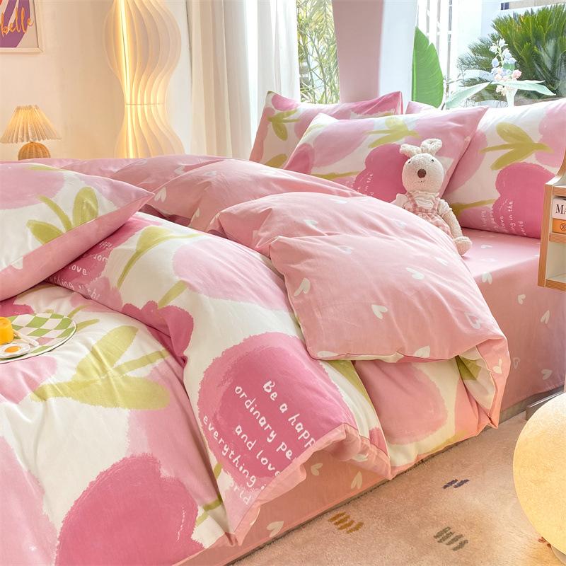 Комплект из четырех предметов из хлопка, небольшой пододеяльник из свежего хлопка с весенне-осенним принтом, комплект постельного белья из трех предметов