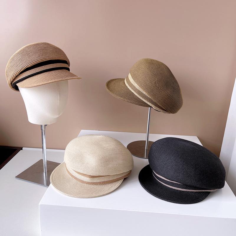 Японская полосатая шляпа газетчика контрастного цвета, женская летняя солнцезащитная соломенная шляпа, оригинальная кепка Suefeng, простая темно-синяя кепка