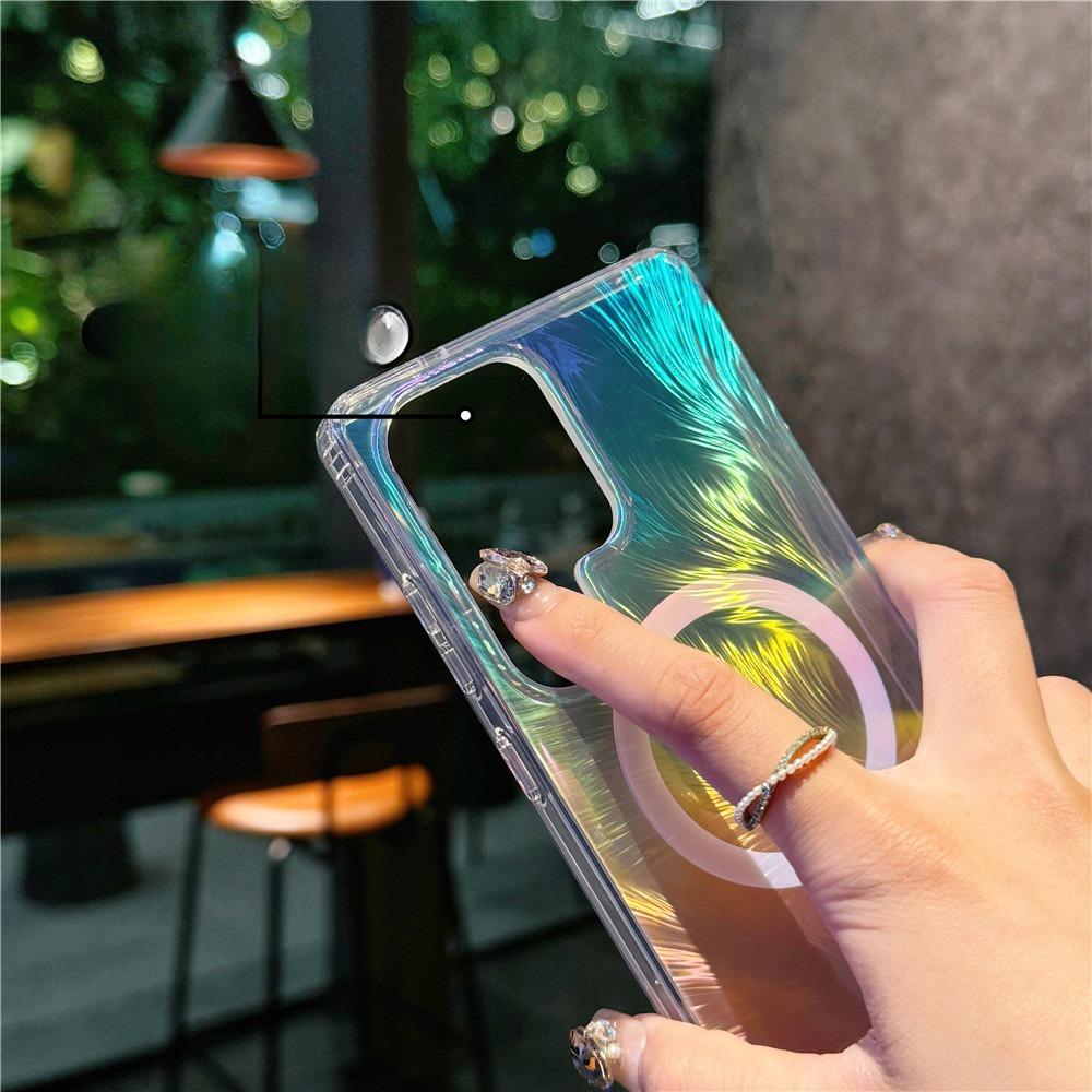 Подходит для Samsung S25ultra Пуховая пряжа Магнитная адсорбция Чехол для мобильного телефона Градиент S25edge Цветное покрытие S24 Лазерный Цветной Противоударный