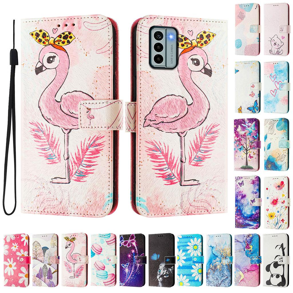 Роскошный кожаный чехол-кошелек в стиле книжки с рисунком фламинго для Nokia C12,C32,C02,C22,G22,G11 4G,G21 4G,G42,G310,G10,G20,C10,C20,HMD Pulse...
