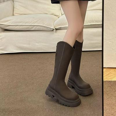 Ботинки Одиночные ботинки Толстые ботинки Высокие ботинки Флис Рыцарские ботинки Маленький Человек Ботфорты Женские 2025 Осень и Зима